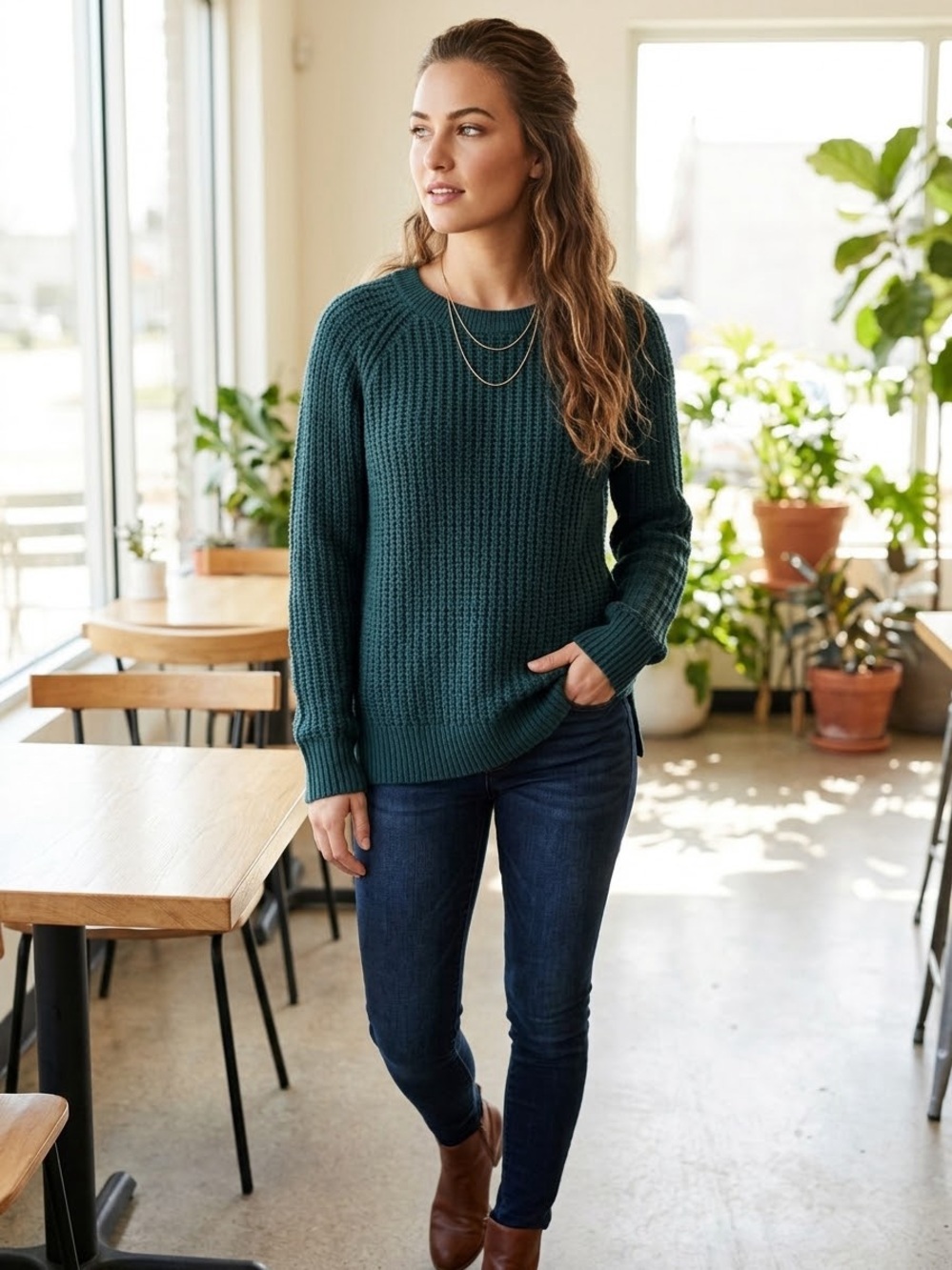 Old Navy Deep Teal Ribbed Crewneck Sweater